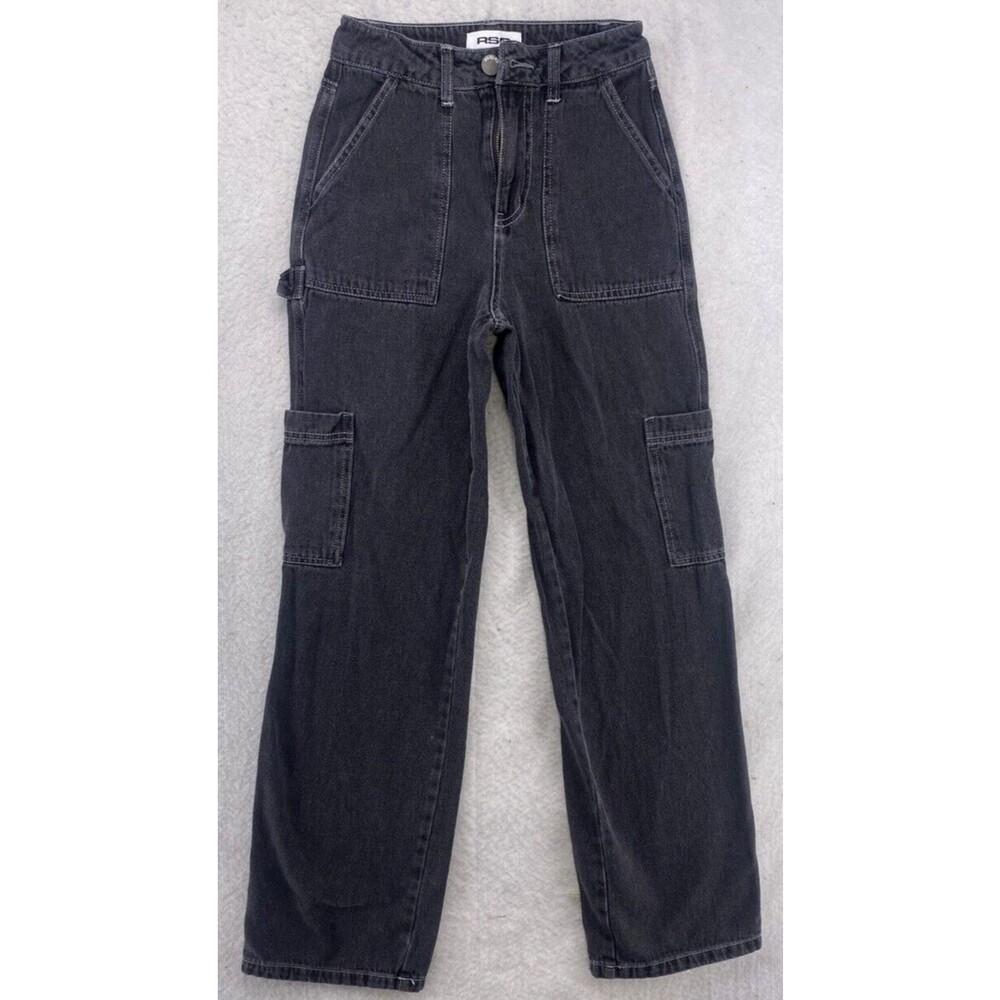 RSQ Womens Size 24 High Rise Cargo Carpenter Jeans Faded Black Cotton Denim